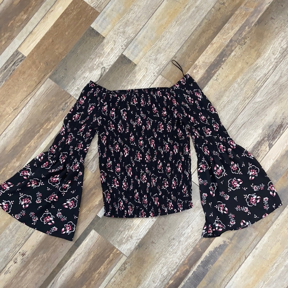 Express off shoulder top. Size small. Black pink and white.